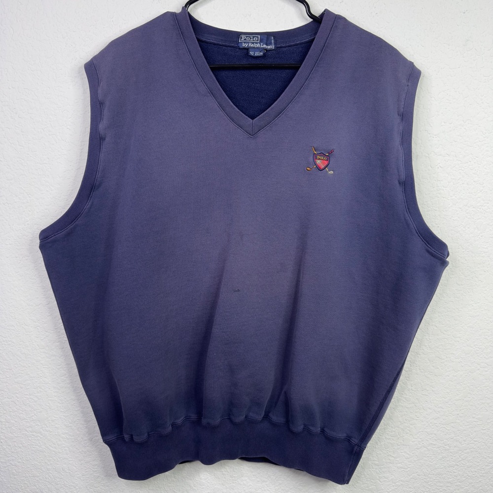 Vintage Polo Ralph Lauren Crest Sweatshirt Vest Men‎ XL Blue Cotton Golf Preppy
